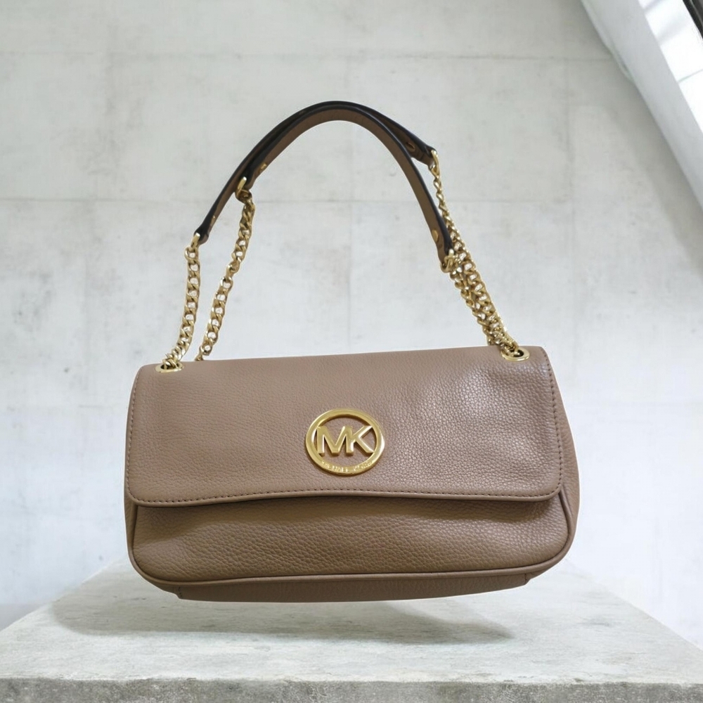 Michael Kors Taupe Pebbled Leather Shoulder Bag with Gold Hardware